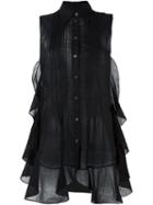 Mm6 Maison Margiela Sleeveless Ruffled Sheer Blouse, Women's, Size: 38, Black, Cotton