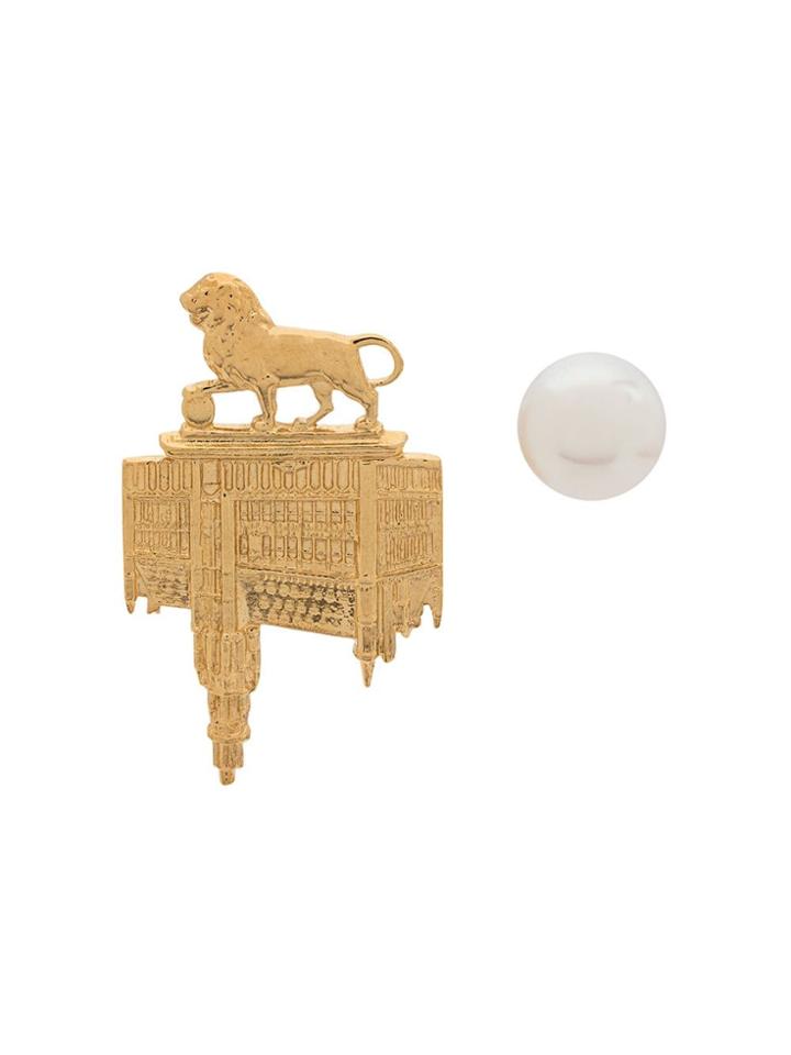 Wouters & Hendrix Lion Brussels Town Hall And Pearl Studs - Gold