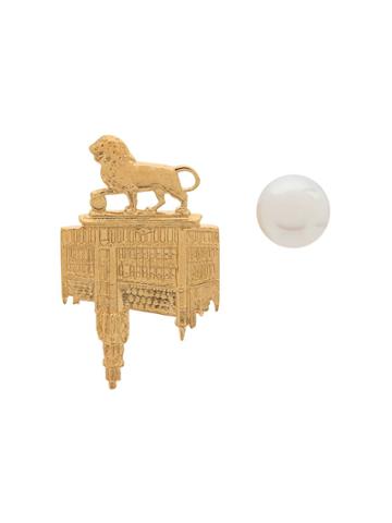 Wouters & Hendrix Lion Brussels Town Hall And Pearl Studs - Gold