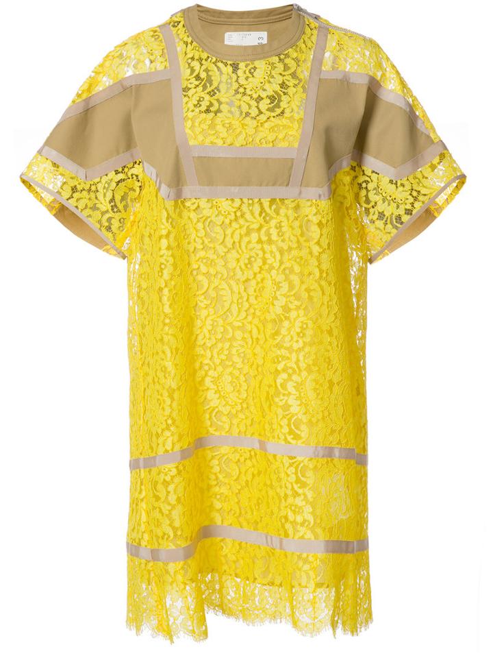 Sacai Floral Lace Dress, Women's, Size: 2, Yellow/orange, Cotton/nylon/rayon