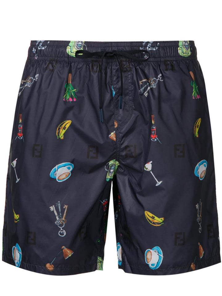 Fendi Daily Essentials Pattern Swim Shorts - Blue