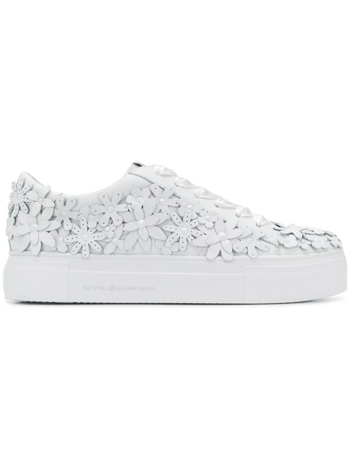 Kennel & Schmenger Floral Appliqué Platform Sneakers - White