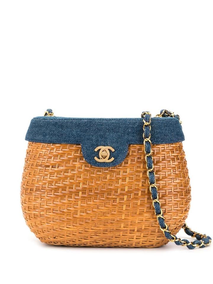 Chanel Pre-owned Denim Basket Chain Shoulder Bag - Brown