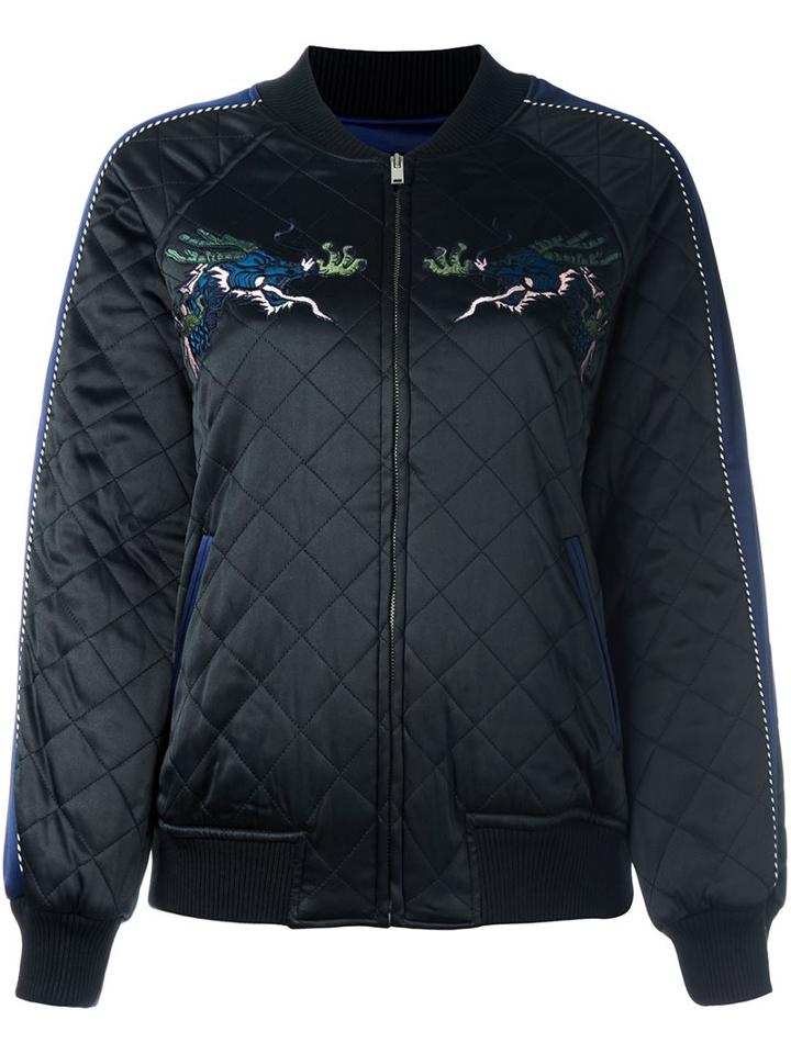 Steve J & Yoni P Embroidered Quilted Bomber Jacket, Women's, Size: Xs, Black, Polyester/spandex/elastane