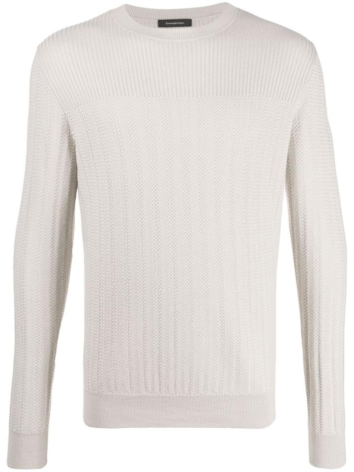 Ermenegildo Zegna Ribbed Crew Neck Jumper - Neutrals