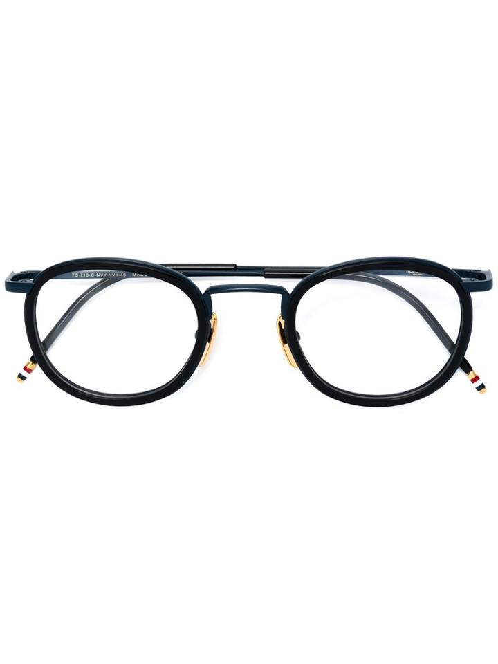Thom Browne Eyewear Navy & 18k Gold Glasses With Clip-on Sun Lens -