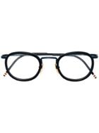 Thom Browne Eyewear Navy & 18k Gold Glasses With Clip-on Sun Lens -