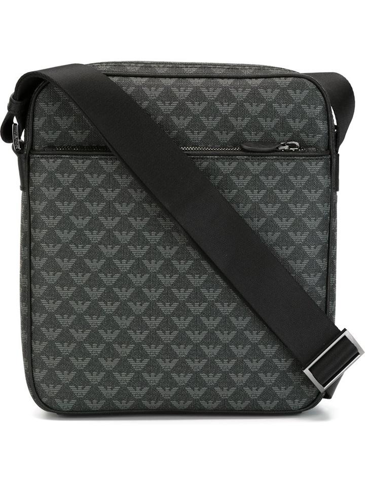 Emporio Armani Logo Print Messenger Bag, Black, Leather