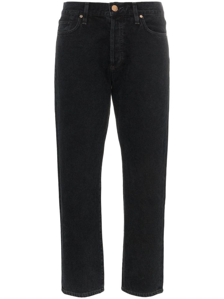 Goldsign High Waist Straight Cropped Denim Jeans - Black
