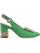 Gucci Moiré Mid-heel Pump With Crystal G - Green