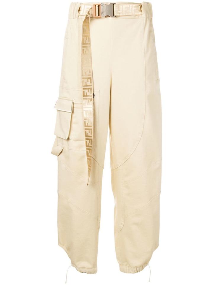 Fendi Logo Belted Cargo Trousers - Neutrals