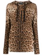 Dolce & Gabbana Cashmere Knitted Leopard Hoodie - Brown