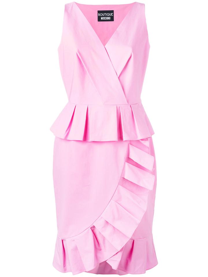 Boutique Moschino Frill Hem V-neck Dress - Pink & Purple