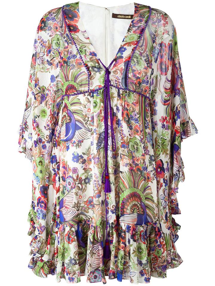 Roberto Cavalli Floral Print V-neck Dress, Women's, Size: 38, Silk