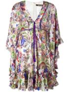 Roberto Cavalli Floral Print V-neck Dress, Women's, Size: 38, Silk
