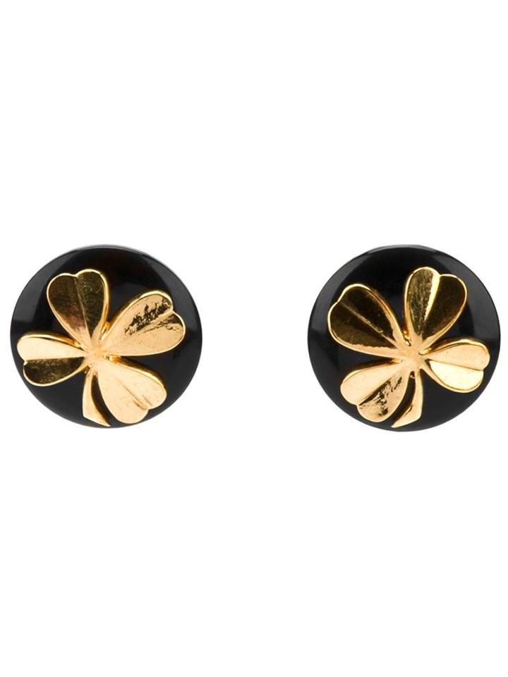 Chanel Vintage Clover Clip On Earrings, Women's, Black