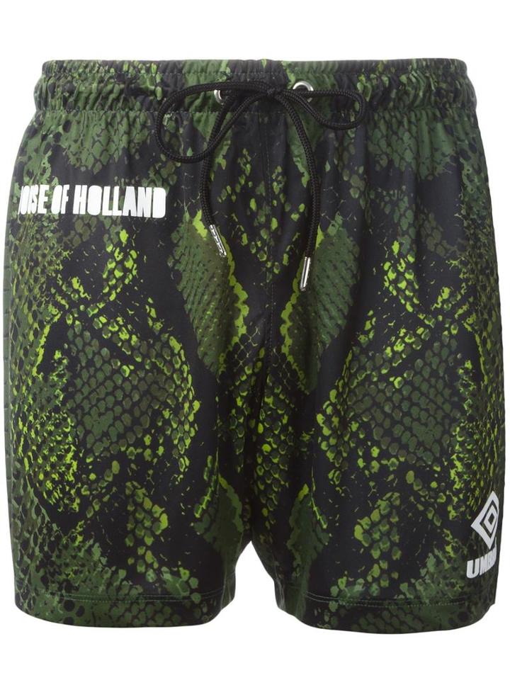 House Of Holland Snakeskin Print Swim Shorts, Adult Unisex, Size: Medium, Green, Polyester