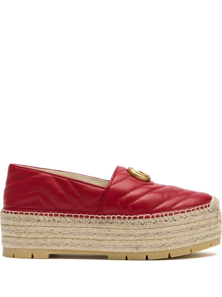 Gucci Gg Logo Platform Espadrilles - Red
