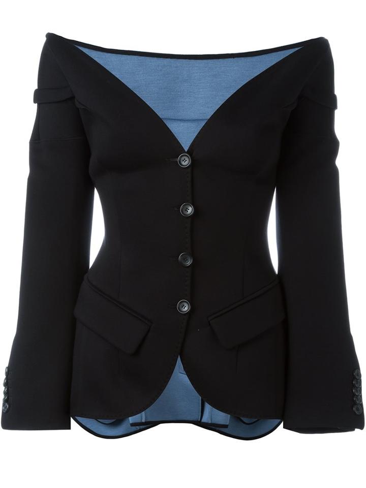 Antonio Berardi Off-shoulder Fitted Jacket, Women's, Size: 38, Black, Modal/silk/spandex/elastane