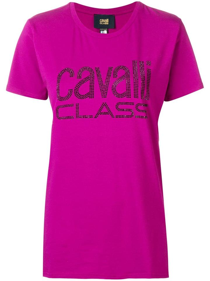 Cavalli Class Studded Logo T-shirt - Pink & Purple