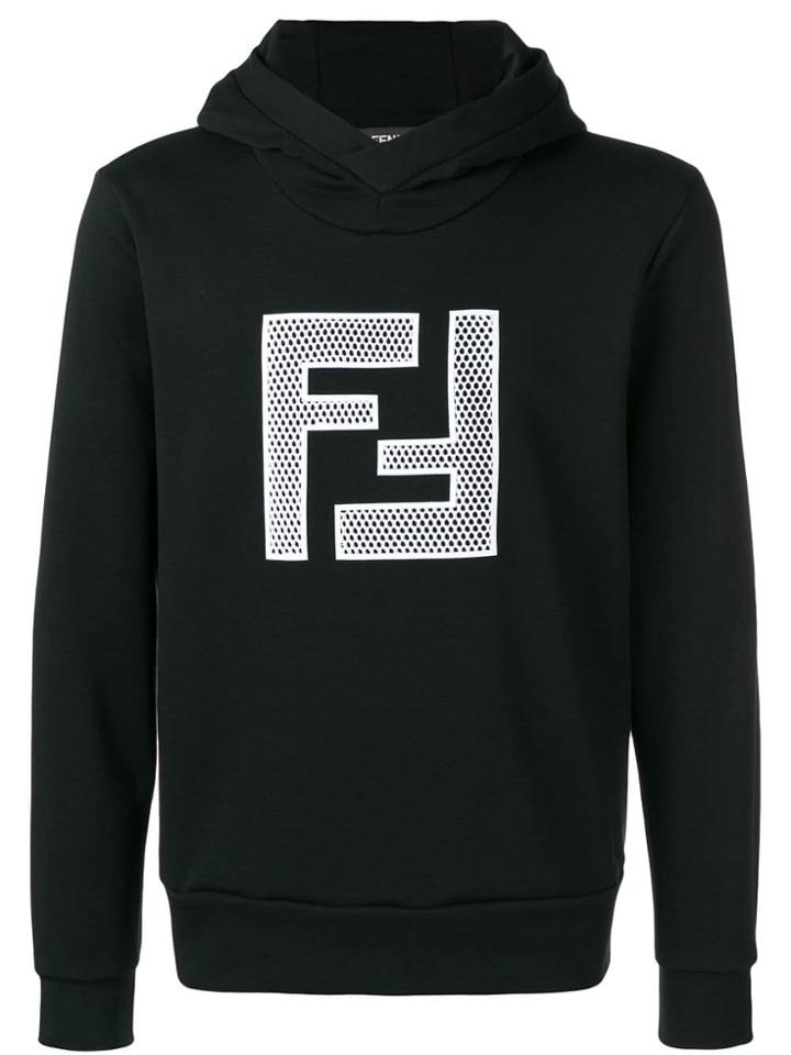 Fendi Embroidered Ff Logo Hoodie - Black