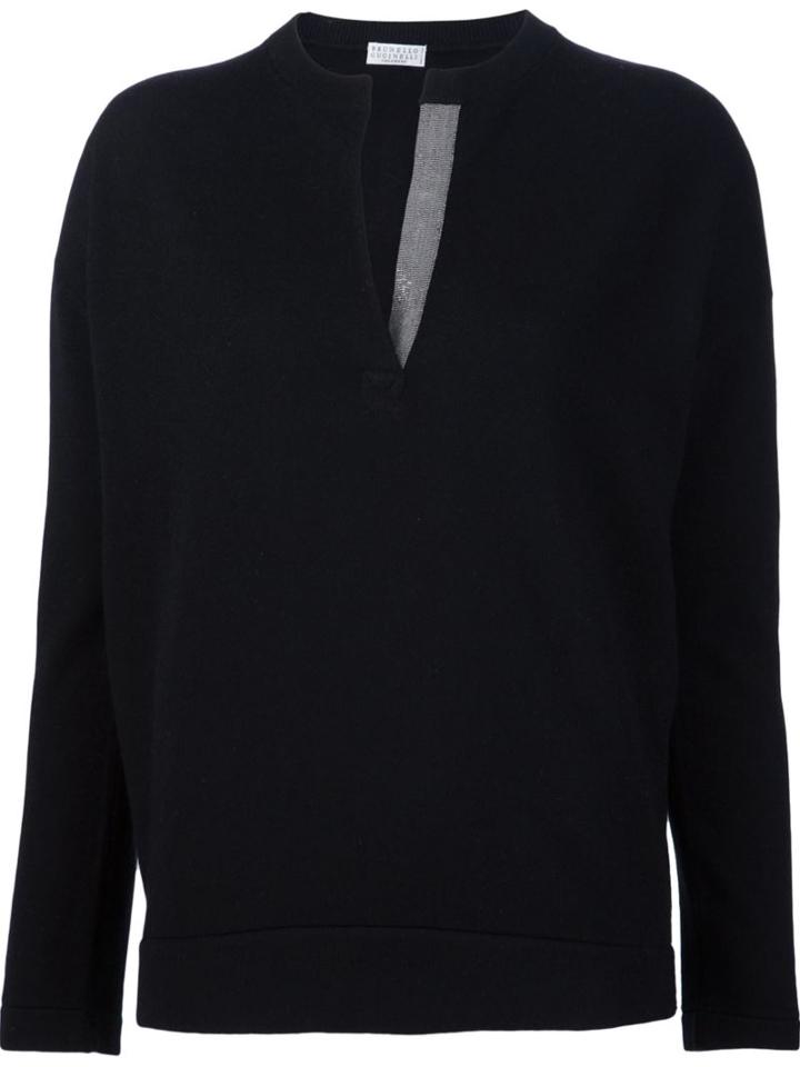 Brunello Cucinelli Grey Neck Detailing Jumper, Women's, Size: Large, Black, Cashmere