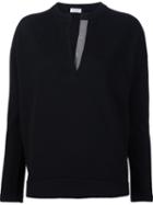 Brunello Cucinelli Grey Neck Detailing Jumper, Women's, Size: Large, Black, Cashmere