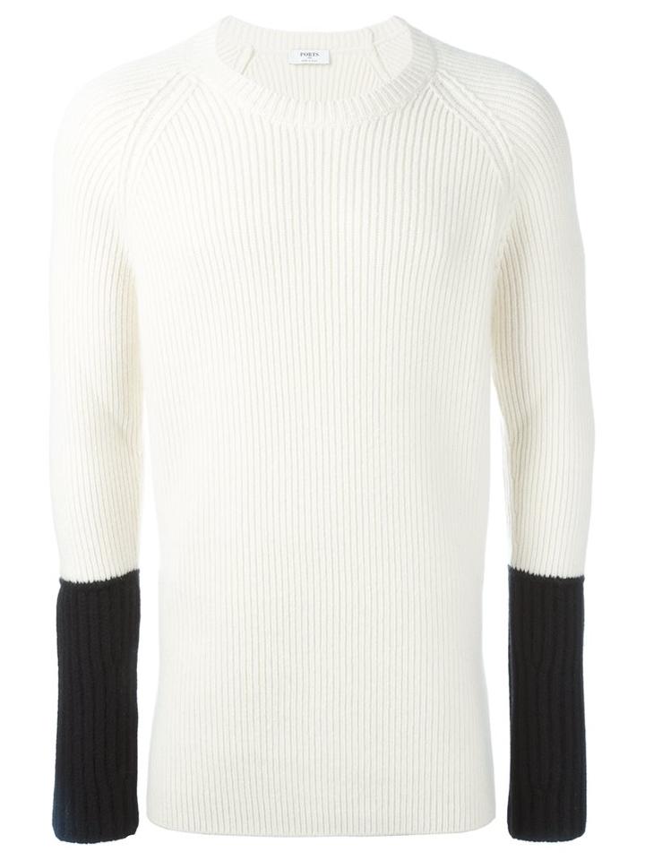 Ports 1961 Contrast Sleeve Ribbed Pullover, Men's, Size: Small, White, Virgin Wool