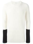 Ports 1961 Contrast Sleeve Ribbed Pullover, Men's, Size: Small, White, Virgin Wool