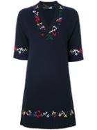 Love Moschino - Embroidered Flared Dress - Women - Polyamide/viscose/cashmere/wool - 40, Blue, Polyamide/viscose/cashmere/wool