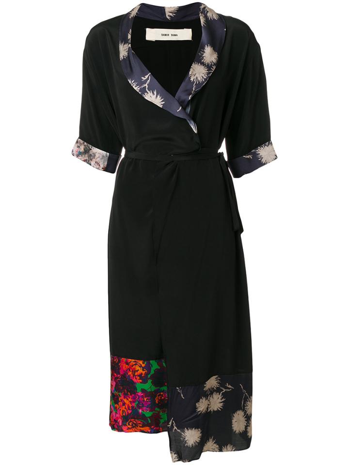 Damir Doma Printed-panel Wrap Midi Dress - Black