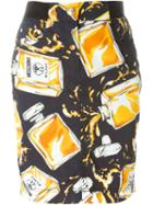 Moschino Perfume Print Skirt, Women's, Size: 38, Black, Polyamide/rayon