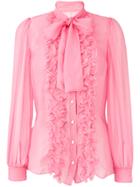 Dolce & Gabbana Ruffle Trim Sheer Blouse With Pussybow - Pink & Purple