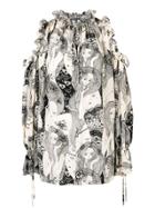 Alexander Mcqueen Printed Open Shoulder Blouse - Nude & Neutrals