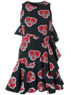 Alexander Mcqueen Ruffled Poppy Print Dress, Women's, Size: 38, Black, Cotton/silk