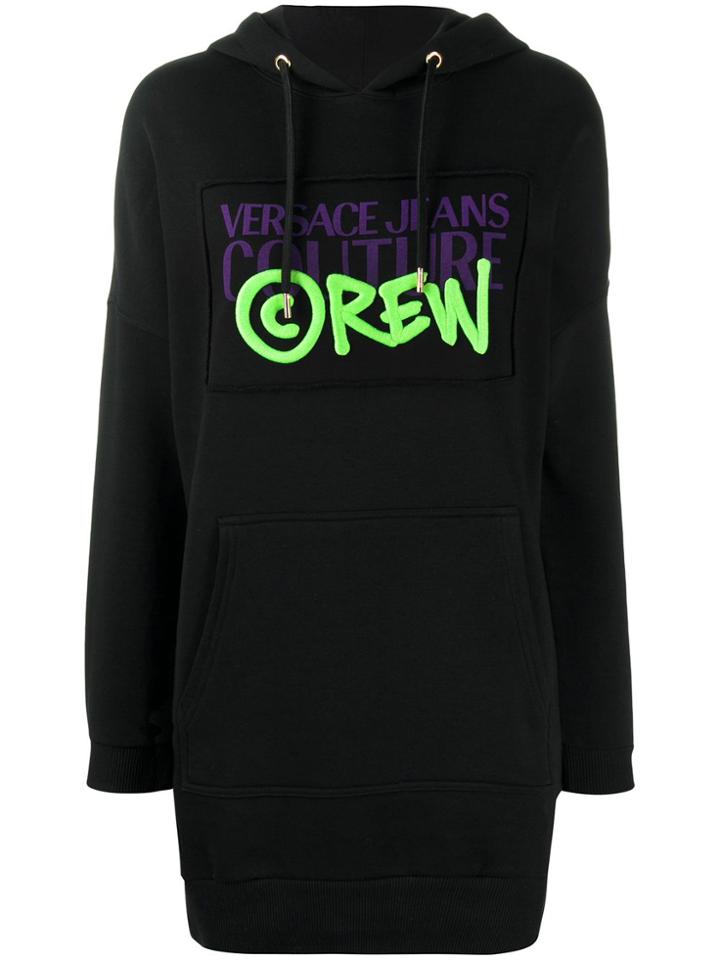 Versace Jeans Couture Logo Print Hoodie Dress - Black