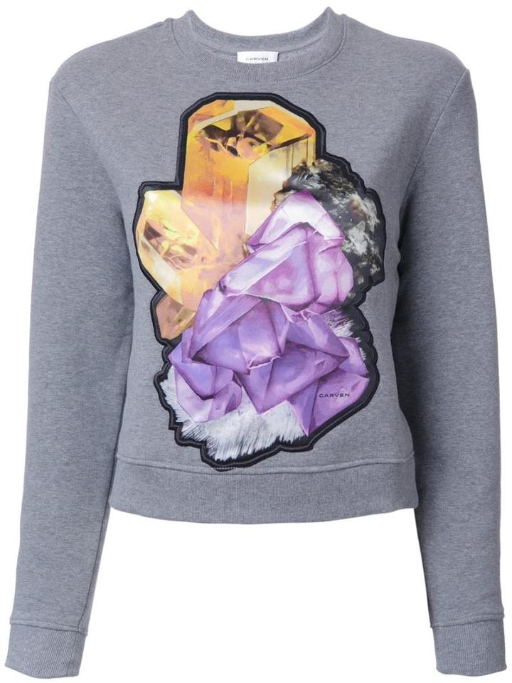 Carven Crystal Motif Sweatshirt, Women's, Size: Medium, Grey, Cotton/polyester