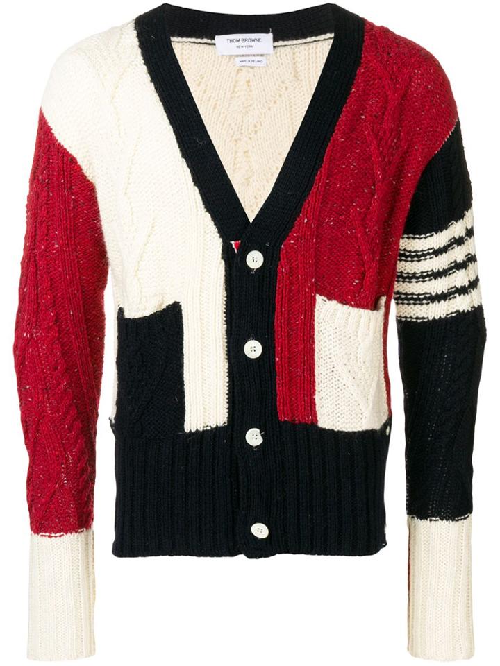 Thom Browne 4-bar Aran Cable Mohair Cardigan - White