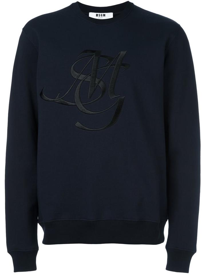 Msgm Embroidered Logo Sweatshirt, Men's, Size: Xs, Blue, Cotton