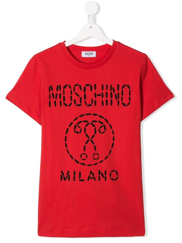 Moschino Kids Teen Stitched Logo Print T-shirt - Red