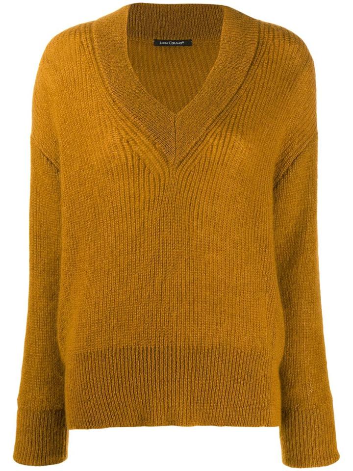 Luisa Cerano Ribbed Knit V-neck Sweater - Neutrals
