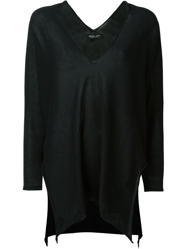 Twin-set V Neck Top, Women's, Size: M, Black, Cotton