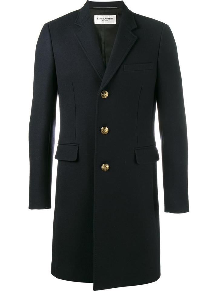 Saint Laurent Military Button Coat, Men's, Size: 56, Blue, Wool/silk/cotton