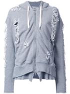 Miharayasuhiro Distressed Zipped Hoodie, Women's, Size: 36, Grey, Cotton