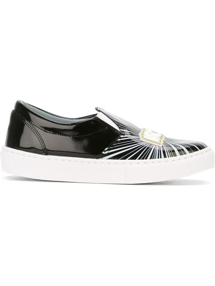 Chiara Ferragni Vroom Slip-on Sneakers, Women's, Size: 36, Black, Patent Leather/leather/rubber