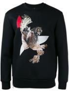 Neil Barrett Modernist Owl Print Sweatshirt, Men's, Size: Small, Black, Viscose/polyurethane