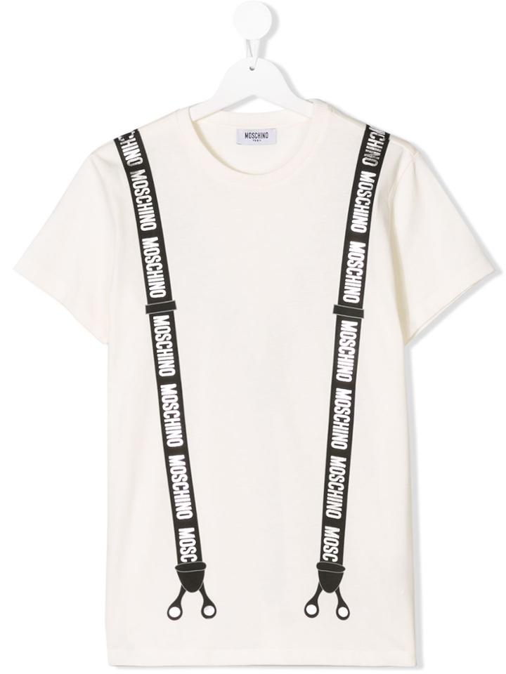 Moschino Kids Teen Suspenders Print T-shirt - White