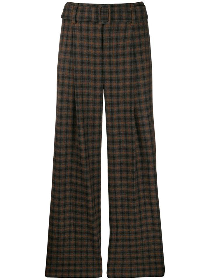 Vince Flared Check Print Trousers - Brown