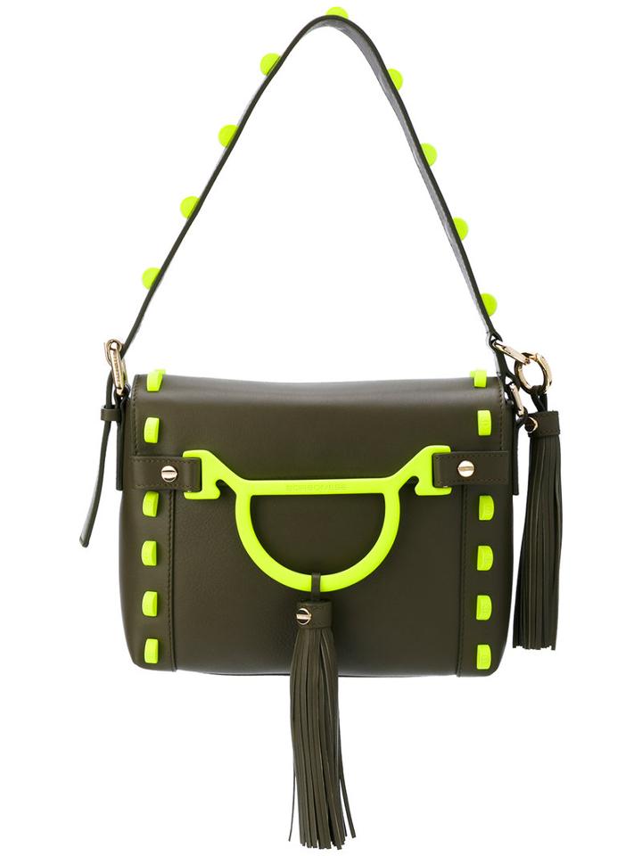 Borbonese - Embroidered Shoulder Bag - Women - Cotton/leather - One Size, Green, Cotton/leather