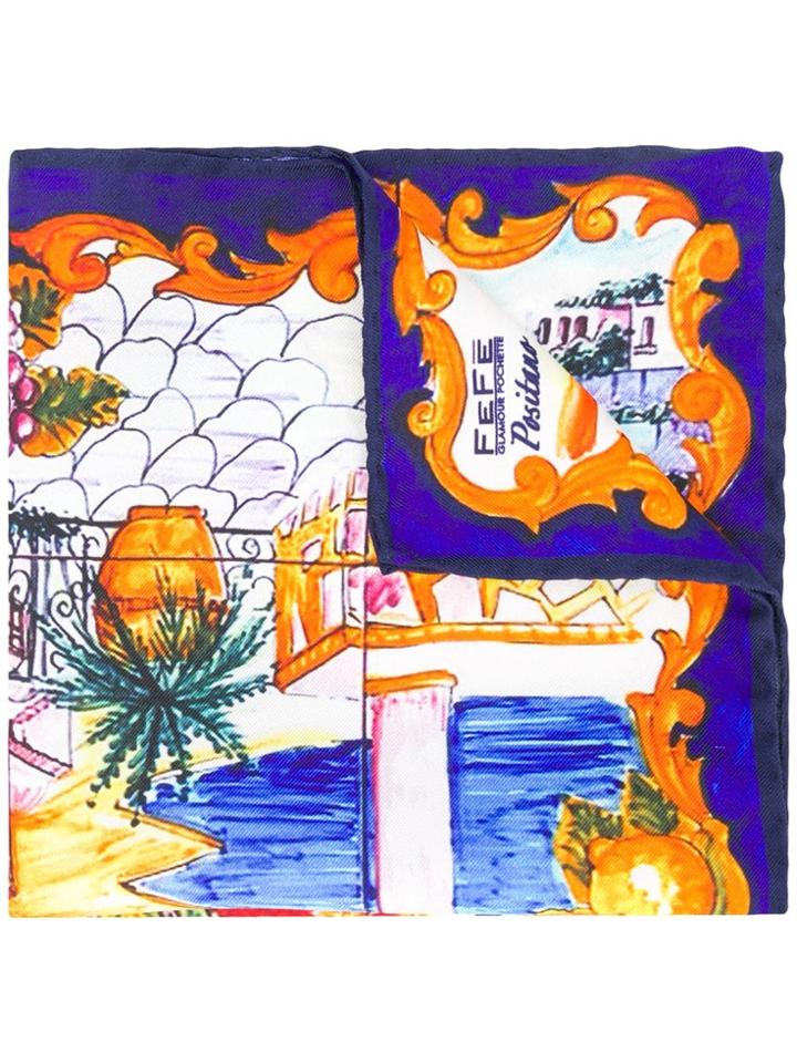 Fefè Landscape Scene Pocket Scarf - Blue